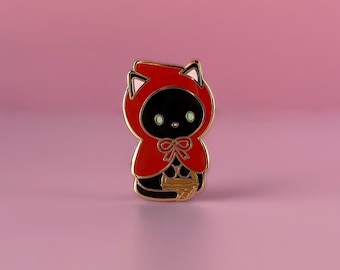 Black Cat Red Riding Enamel Pin