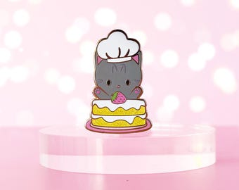 Tabby Cat Strawberry Cake Hard Enamel Pin