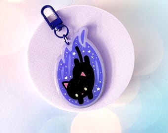 Black Cat Comet Glitter Acrylic Charm
