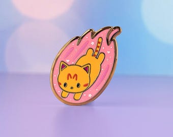 Orange Tabby Cat Comet Enamel Pin - Gold Metal