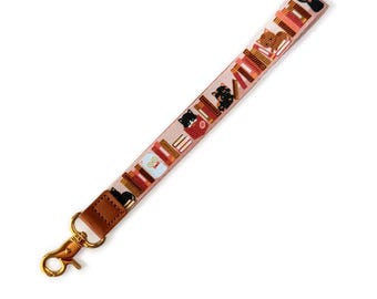 Blush Book Cats Wristlet Lanyards Gold Clasp