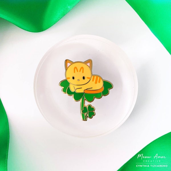 Ginger Cat Lucky Clover Enamel Pin