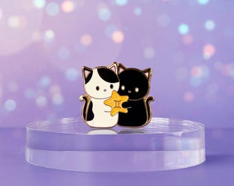 Gemini Cat Glitter Enamel Pin: Zodiac Kitty Collection