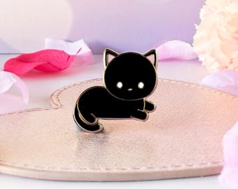Midnight Black Cat Hard Enamel Pin - Gold Metal