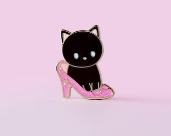 Pink Kitten Heel Glitter Enamel Pin