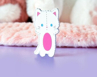 Long White Cat Plushie Dyed Enamel Pin