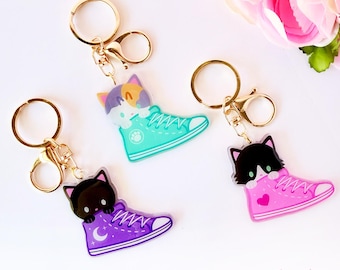 Sneaker Cat Acrylic Charm Keychain | Purple, Mint, Pink