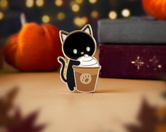 Black Cat Coffee Enamel Pin: Caffeinated Kitty