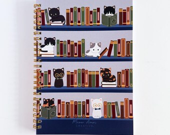 Book Cats Dotted Pages Spiral Notebook