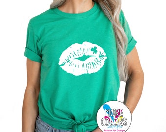 St Patricks Day Shirt, Shamrock Lips St Pattys Day Shirt for Womens, Irish Unisex TShirt, Gift for her