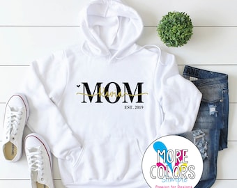 Aangepaste moeder hoodie met kindernamen, gepersonaliseerde trui, Valentijnsdag cadeau voor moeder, nieuwe moeder cadeau, aangepaste moeders sweatshirt trui