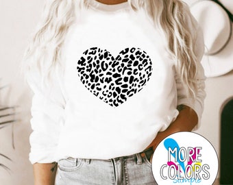 Sudadera con corazón de leopardo, suéter con cuello redondo con estampado de corazón y estampado de guepardo, regalo del día de San Valentín para ella, sudadera para madre