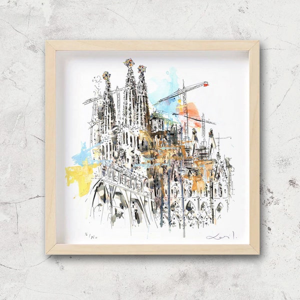 Sagrada Familia, Barcelona Painting. Illustration, Drawing, Fine Art Print, Barcelona print