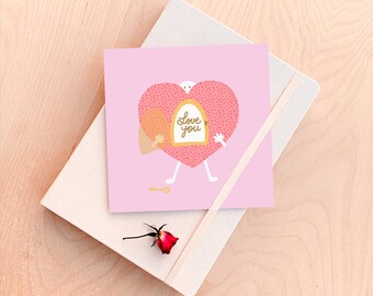 Key To My Heart Greeting Card | Hand Drawn Card Design | Cute Illustration | Love You Card Design | Pastel Aesthetic Stationery |  Recycled