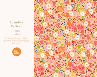 Illustrated Gouache Floral and Fruity Seamless Design | Floral Artwork | Bright and Sunny | Printmaking | Surface Pattern | Fabric Maker