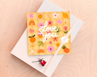 Gingham Love You Card | Pastel Stationery | Hand Lettering Flower Art | Floral Greeting | Art Design | Cute Stationery Design | Romantic