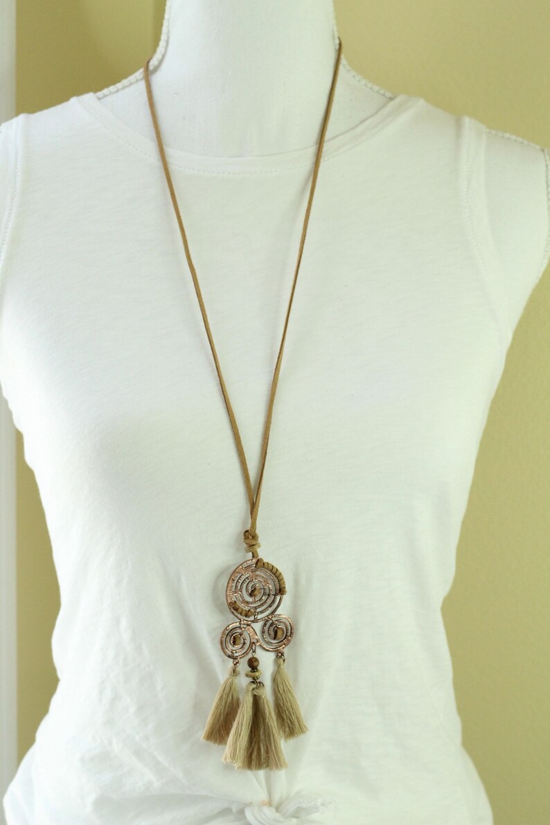 Copper Aztec tassel necklace