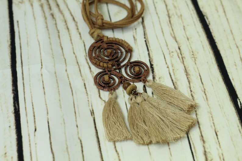 Copper Aztec tassel necklace