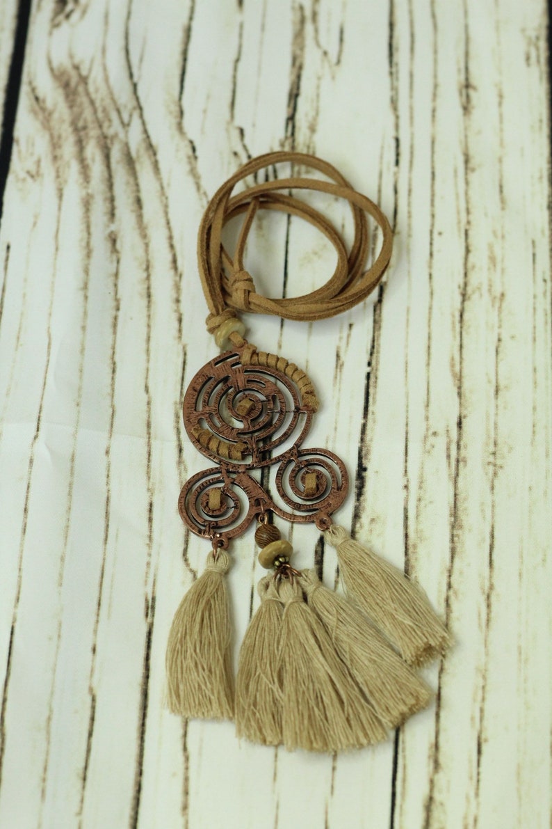 Copper Aztec tassel necklace