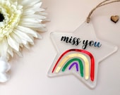 Miss You Rainbow Positivity Quote | Small Personalised Hanging Keepsake | Send To Loved One