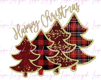 Christmas Trees PNG • Christmas Plaid Sublimation Design • Festive Glitter Clipart PNG • Instant Download Print File