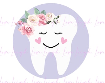 Tooth Fairy Floral Sublimation Design • Toothfairy Pouch Clipart PNG • Flower Crown Fairy Instant Download Print File - Two Versions