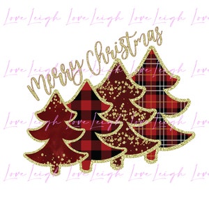 Christmas Sublimation PNG Christmas Plaid Design Festive Glitter Trees Clipart PNG Instant Download Print File image 2