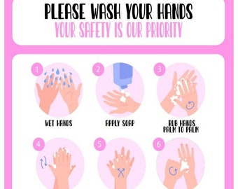 Wash Your Hands Salon Wall Art • Printable • Bacterial Prevention A4 Download • Print at Home Beauty Poster Pink