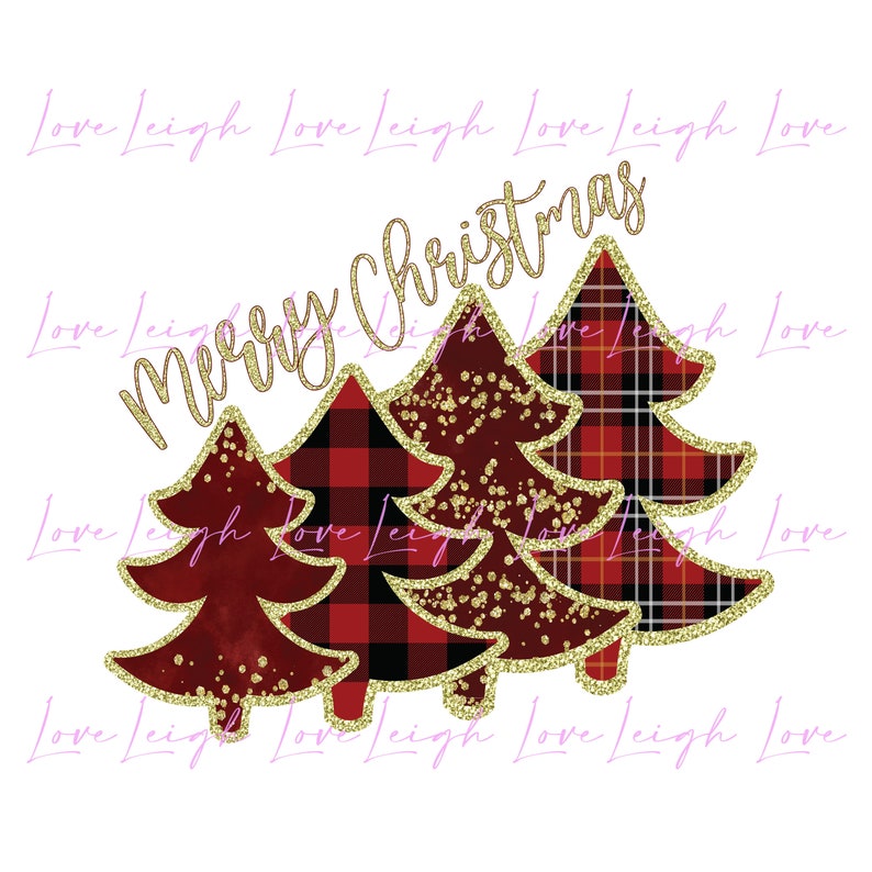 Christmas Sublimation PNG Christmas Plaid Design Festive Glitter Trees Clipart PNG Instant Download Print File image 2