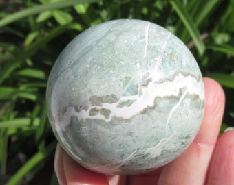 Green Sardonyx 52mm Sphere, Natural Green Sardonyx Crystal Ball from India