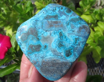 Shattuckite, Azurite, and Malachite Rare Free Form Palm Stone, Very Good Grade, From Congo