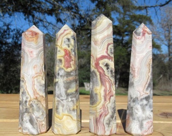 Crazy Lace Agate Obelisk Tower: Natural Mexican Crystal