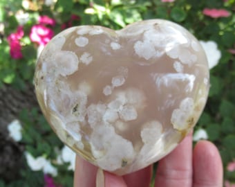 Flower Agate Puffy Heart, Grade A Stone, Natural Flower Agate from Madagascar