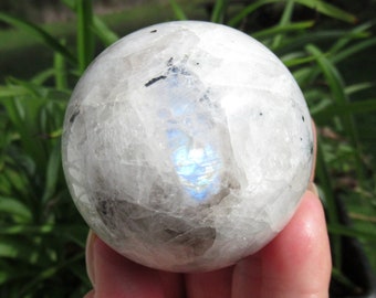 Rainbow Moonstone Sphere, Blue Flash and Sparkle, Crystal Orb, Ball, Display Crystal, White Moonstone