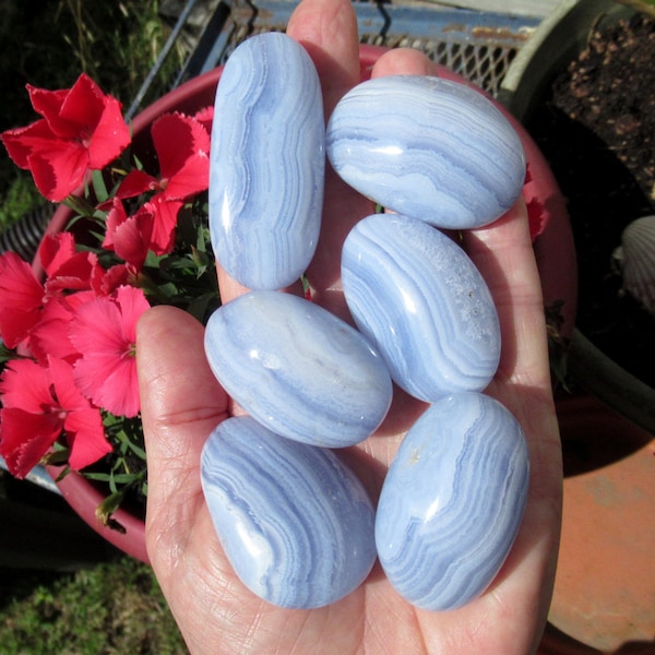 Rare 1990s Namibia Old Stock Blue Lace Agate  -  Choose One High Grade Palm Stone