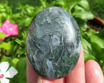 Moss Agate Palm Stone, Natural Green Moss Agate