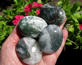 Moss Agate Palm Stone, Natural Green Moss Agate, Choose One Palm Stone