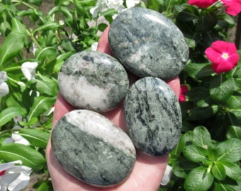 New Madagascar Green Quartzite, Choose One Crystal Palm Stone