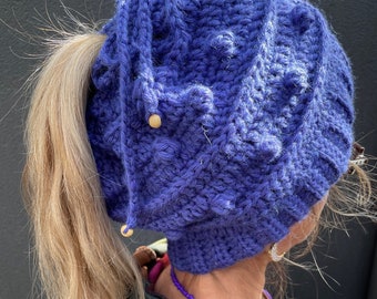 Ponytail Messy Bun Beanie (converts to Neck Cowl), Bobbles and Ridges, 6 different colours available, crochet