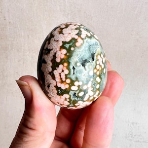 Ocean Jasper Egg – Natural Crystal Egg for Healing & Meditation – Chakra Stone – Crystal Decor – Unique Gift – Metaphysical Egg E2