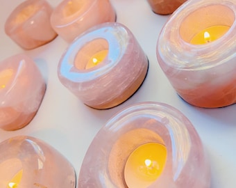 Portavelas de cuarzo rosa pulido para velas de té