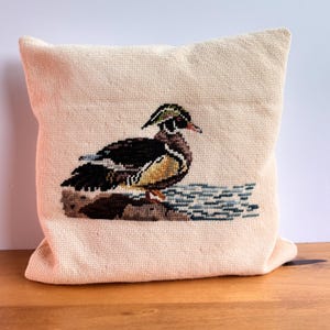 Vintage Needlepoint Woodduck Pillow | Thow Pillow | Home Decor