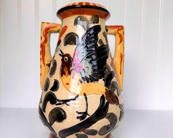 花と鳥の絵柄 陶器花瓶 中型 壺 [鳥 紋 花柄] 乾隆年製 中国美術 フラワーベース 花瓶 花入れ 花器