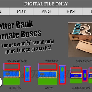 SOMENTE ARQUIVO DIGITAL: Conjunto de base alternativa de banco de cartas - para uso apenas com madeira de 1/4" e acrílico de 1/8" (sem material de madeira de 1/8")