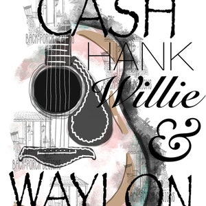 Cash Hank Willie Waylon Sublimation Design PNG FILE Instant Download Shirt Country Music Concert Vintage Tee