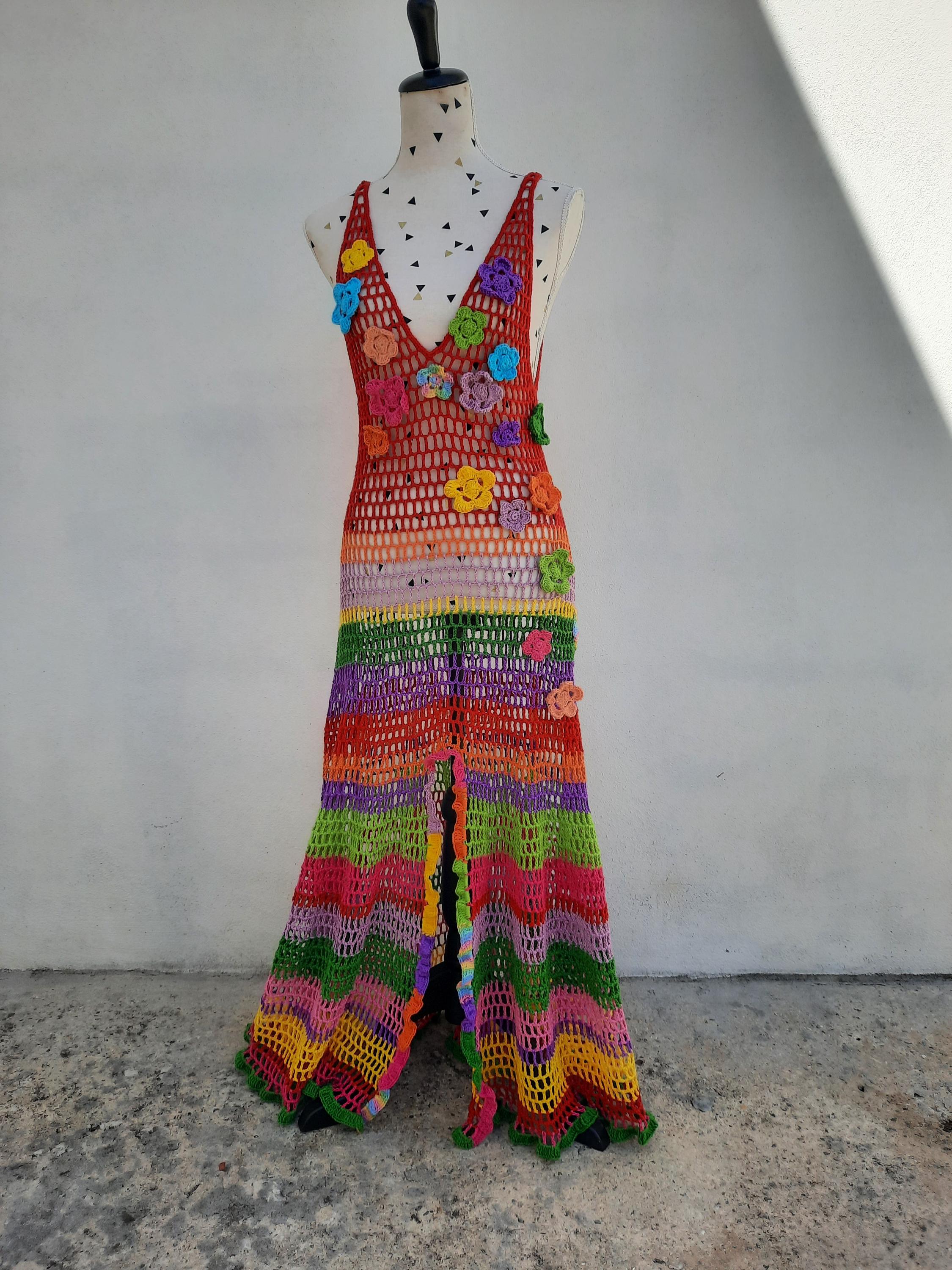 crochet flower maxi dress PatBO Lara Crochet Flower Maxi Dress in Beige