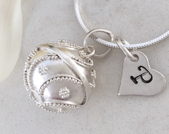Harmony ball necklace sterling silver personalized, angel caller bola chime necklace, Mother’s Day mom to be pregnancy gift