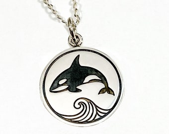 Collar de orca de plata de ley, collar de ballena asesina, regalo para amantes del océano, joyería inspiradora