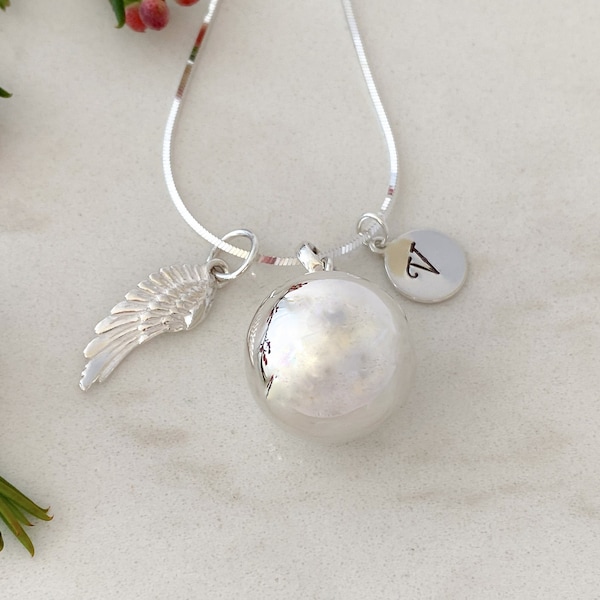 Angel caller necklace sterling silver, chime necklace personalized, guardian angel necklace, harmony ball necklace, mom to be pregnancy gift