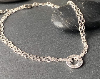 Tobillera circular de plata de ley para mujer, pulsera de tobillo de cadena de plata en capas, delicada tobillera doble, joyería de verano hecha a mano